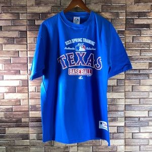 Mens Medium EUC Blue Majestic 2013 Texas Rangers Spring Training T Shirt